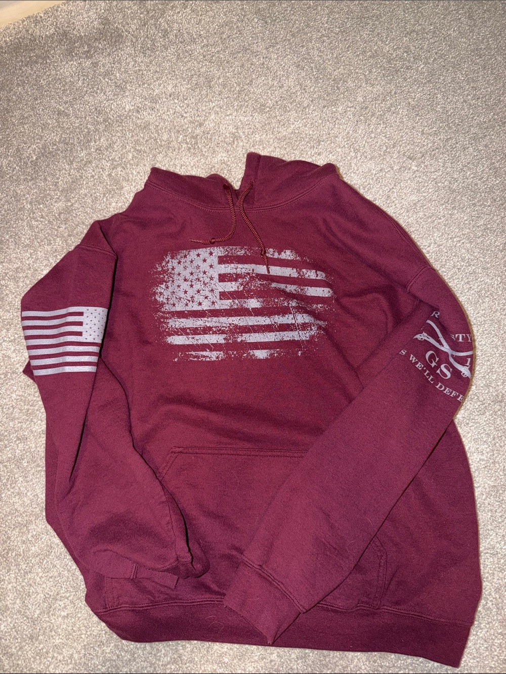 Grunt Style Men's Maroon Crewneck Sweatshirt with Distressed Flag